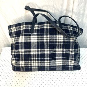 Brooks Brothers Navy Plaid Tote Bag Preppy Classic Canvas Carryall
